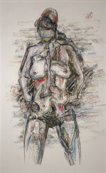 Σχέδιο με τίτλο "With the aggressive…" από Gerrit Cnossen, Αυθεντικά έργα τέχνης, Παστέλ Τοποθετήθηκε στο Χαρτόνι