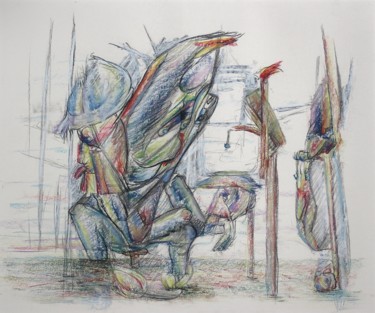 图画 标题为“The bodyless clowni…” 由Gerrit Cnossen, 原创艺术品, 粉彩 安装在纸板上