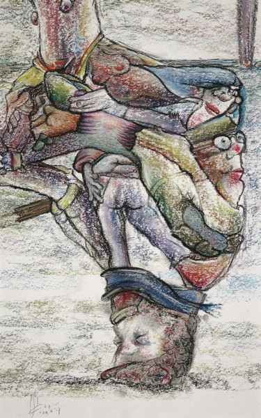 Disegno intitolato "Anal?  Mental mascu…" da Gerrit Cnossen, Opera d'arte originale, Pastello Montato su Cartone