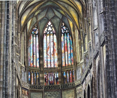 Schilderij getiteld "Cathédrale Saint-Gu…" door Gérard Nicaud, Origineel Kunstwerk, Aquarel