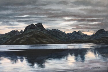 Painting titled "Les iles Lofoten" by Gérard Nicaud, Original Artwork, Oil Mounted on Wood Stretcher frame