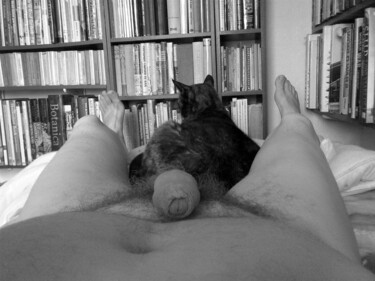 Photography titled "Male Nude With Cat" by Gee Shepherd, Original Artwork, Digital Photography