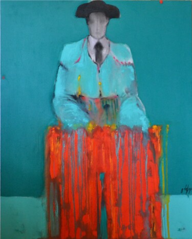 Schilderij getiteld "The Matador in green" door Gela Mikava, Origineel Kunstwerk, Acryl