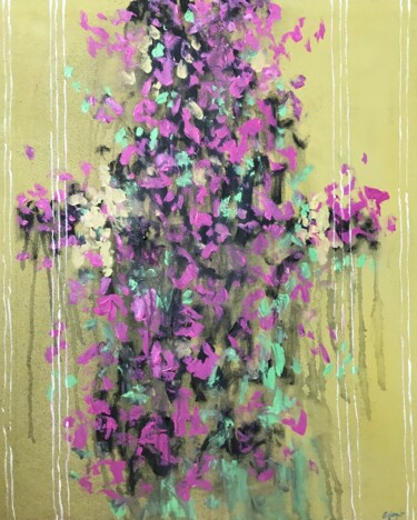 Картина под названием "Flowers in green an…" - Gela Mikava, Подлинное произведение искусства, Акрил
