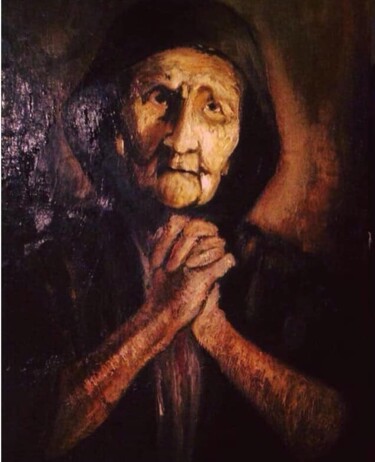 Картина под названием "The Prayer" - Gela Mikava, Подлинное произведение искусства, Масло