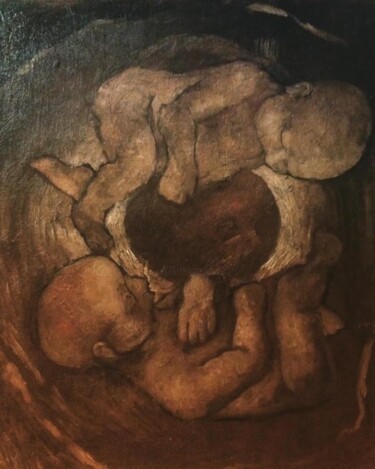 Pintura intitulada "Twins" por Gela Mikava, Obras de arte originais, Óleo