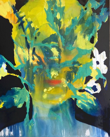 Malerei mit dem Titel "Flowers on The Face…" von Gela Mikava, Original-Kunstwerk, Acryl