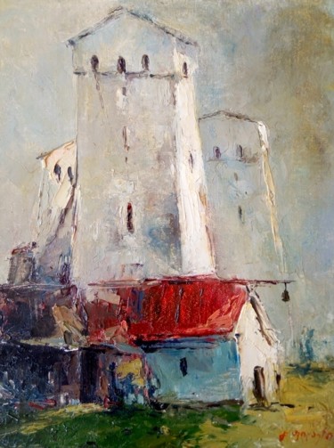 Pittura intitolato "Башня в Сванети" da Gela Philauri, Opera d'arte originale, Olio
