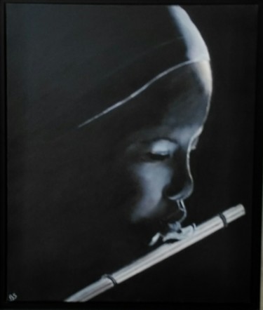Peinture intitulée "Petite flûtiste" par Genevieve Sancere, Œuvre d'art originale, Acrylique Monté sur Châssis en bois