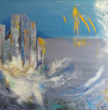 Painting titled "HOULE SUR MANHATTAN" by Geneviève Pace, Original Artwork, Oil