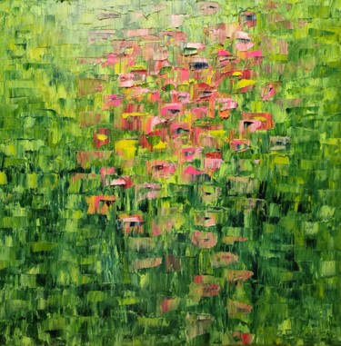 Schilderij getiteld "Prairie fleurie" door Geneviève Baud Caizergues, Origineel Kunstwerk, Olie Gemonteerd op Frame voor hou…