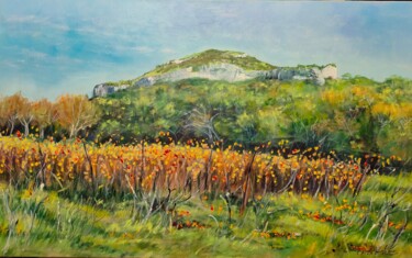 Painting titled "Puech des Mourgues,…" by Geneviève Baud Caizergues, Original Artwork, Oil Mounted on Wood Stretcher frame