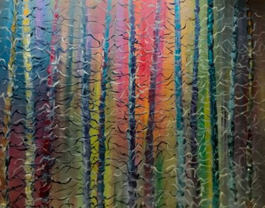 Pittura intitolato "Aurore en forêt" da Geneviève Baud Caizergues, Opera d'arte originale, Olio Montato su Telaio per barell…