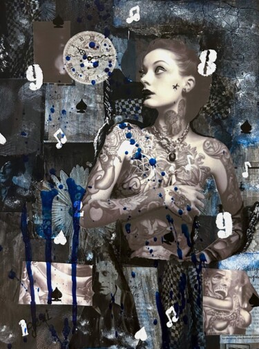 Коллажи под названием "Blue Velvet" - Geneviève Desjardins, Подлинное произведение искусства, Коллажи Установлен на Деревянн…
