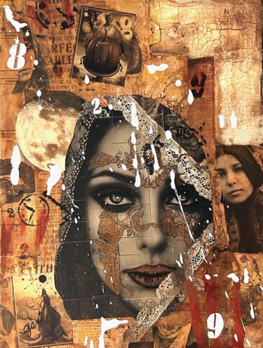 Collages titled "Envoutement" by Geneviève Desjardins, Original Artwork, Collages Mounted on Wood Stretcher frame