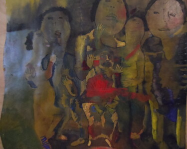 Pintura intitulada "Personnages aux poi…" por Geneviève Durantou, Obras de arte originais, Acrílico