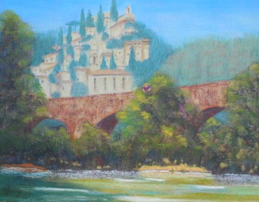 Pintura intitulada "Pont de la Roque su…" por Genevieve Fraysse, Obras de arte originais, Pastel