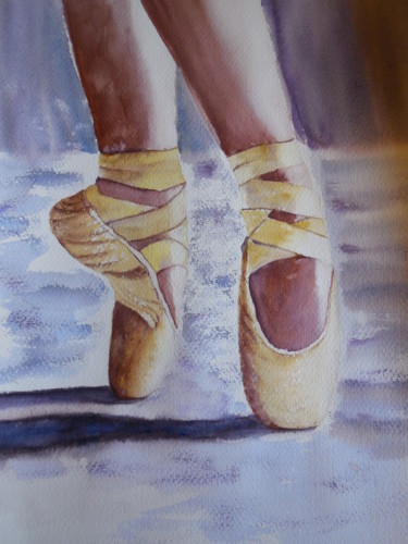 Malarstwo zatytułowany „Tes chaussons” autorstwa Genevieve Fraysse, Oryginalna praca, Akwarela