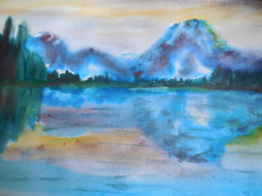 Pintura intitulada "Reflets dans le lac" por Genevieve Fraysse, Obras de arte originais, Aquarela