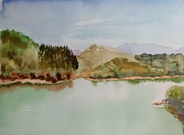Peinture intitulée "Le lac Cassien (sur…" par Genevieve Fraysse, Œuvre d'art originale, Aquarelle