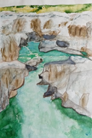 Pintura intitulada "La cascade du Sauta…" por Genevieve Fraysse, Obras de arte originais, Aquarela