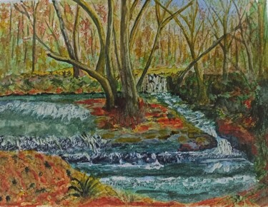 Peinture intitulée "Cascades à la Vionne" par Genevieve Fraysse, Œuvre d'art originale, Aquarelle