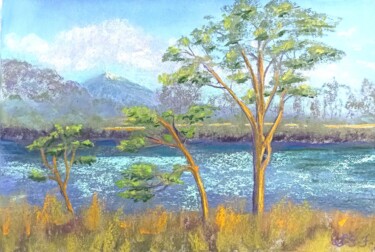 Peinture intitulée "Du lac de Codolet a…" par Genevieve Fraysse, Œuvre d'art originale, Pastel