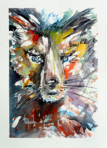 Painting titled "131  Wolf" by Geneviève Lagarde, Original Artwork, Watercolor