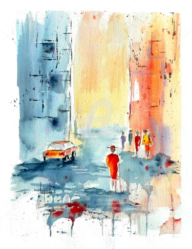 Peinture intitulée "147 Balade en ville" par Geneviève Lagarde, Œuvre d'art originale, Aquarelle