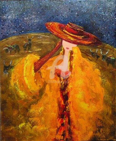 Картина под названием "267  Lady à la cori…" - Geneviève Lagarde, Подлинное произведение искусства, Масло