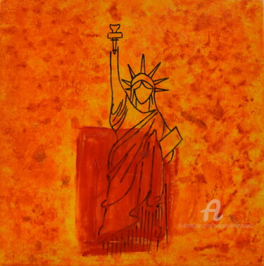 Painting titled "Miss Liberty" by Geneviève Lamya Pous, Original Artwork, Oil Mounted on Wood Stretcher frame
