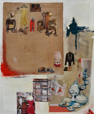 Collages titled "Cosy" by Geneviève Lamya Pous, Original Artwork, Oil Mounted on Wood Stretcher frame
