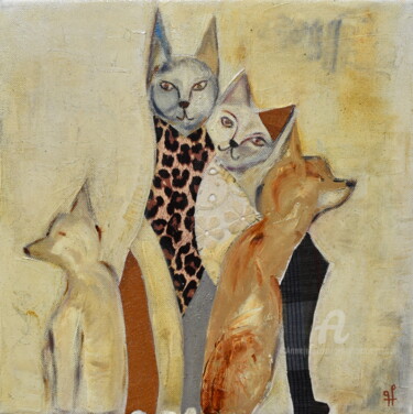 Painting titled "Complices" by Geneviève Lamya Pous, Original Artwork, Oil Mounted on Wood Stretcher frame