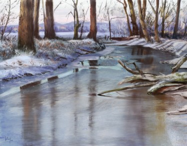Digitale Kunst mit dem Titel "Bachlauf im Winter" von Georg Ireland, Original-Kunstwerk, Digitale Malerei