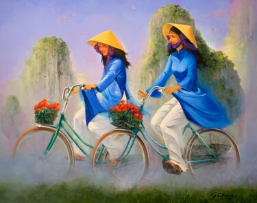 Pintura intitulada "Fleurs du Vietnam" por Georges Corominas, Obras de arte originais, Óleo