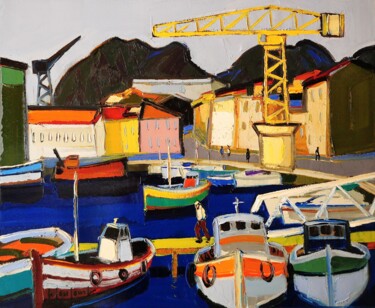 Painting titled "La Ciotat" by Georges Coulomb, Original Artwork, Oil Mounted on Wood Stretcher frame
