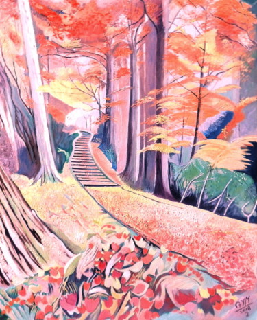 Peinture intitulée "Escalier sylvestre" par Gym, Œuvre d'art originale, Huile
