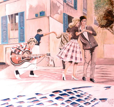 Peinture intitulée "Danseurs à Montmart…" par Gym, Œuvre d'art originale, Huile