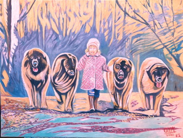 Peinture intitulée "J'aime les chiens H…" par Gym, Œuvre d'art originale, Huile