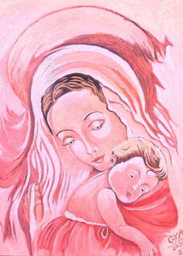 Peinture intitulée "Marie et Jésus HST…" par Gym, Œuvre d'art originale, Huile