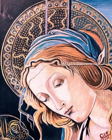 Peinture intitulée "Vierge de Botticell…" par Gym, Œuvre d'art originale, Huile