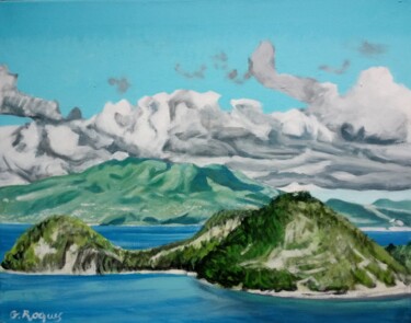 Painting titled "Bleu Guadeloupe: vu…" by Georges Roques, Original Artwork, Acrylic