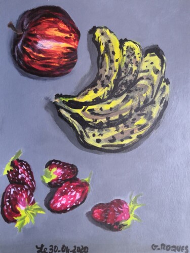 Painting titled "POMME BANANE ET FRA…" by Georges Roques, Original Artwork, Acrylic