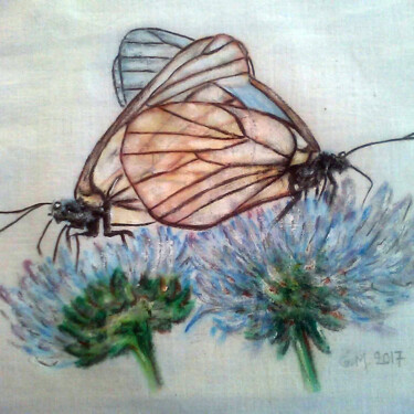 Malerei mit dem Titel "Πεταλούδες, ζευγάρι" von Georgia Melanitou (G.M.), Original-Kunstwerk, Pigmente