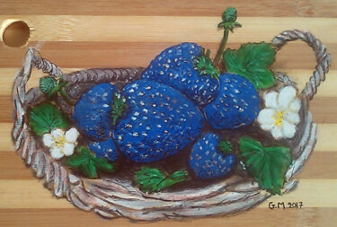Zeichnungen mit dem Titel "Μπλε φράουλες" von Georgia Melanitou (G.M.), Original-Kunstwerk, Pigmente
