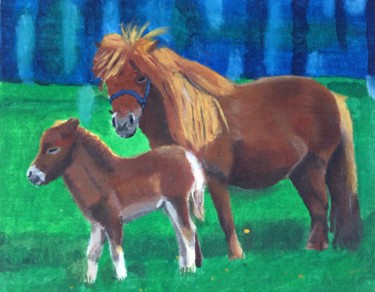 Painting titled "Shetland Pony and F…" by Georgie Brackenbury, Original Artwork, Acrylic