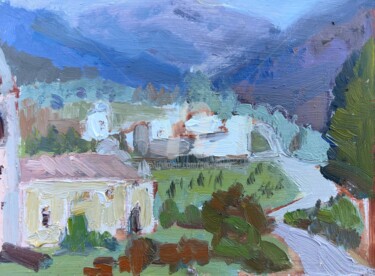 Painting titled "Church and Olive Gr…" by Georgina Rey, Original Artwork, Oil
