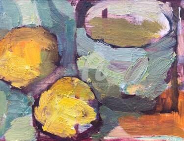 Pittura intitolato "Cup and lemons, sem…" da Georgina Rey, Opera d'arte originale, Olio
