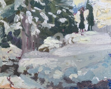 Schilderij getiteld "Deep snow under the…" door Georgina Rey, Origineel Kunstwerk, Olie