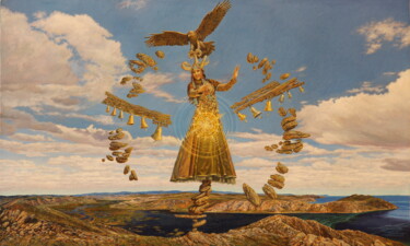 Pittura intitolato "Pagan sun" da Georgii Ineshin (Georgy Ineshin Gotcha), Opera d'arte originale, Olio Montato su Telaio pe…